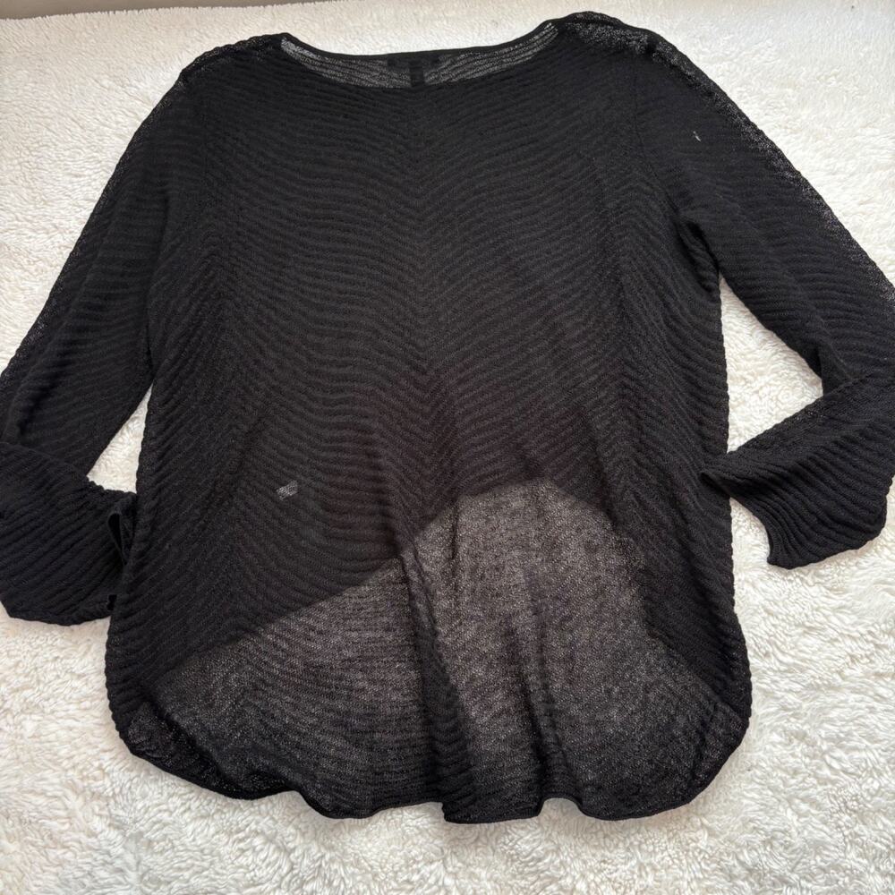 Eileen Fisher Women Hemp Sheer Black Lagenlook Long Sleeve Top L Business Career - Picture 3 of 7
